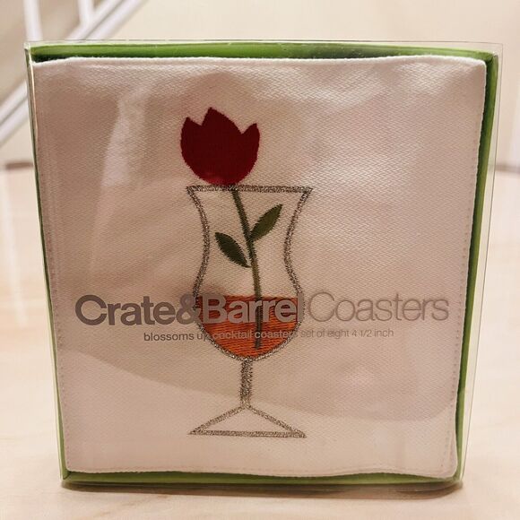 Crate&Barrel Coasters Blossoms Up Cocktail Coasters Set of 8 Embroidered Cloth - Picture 3 of 4